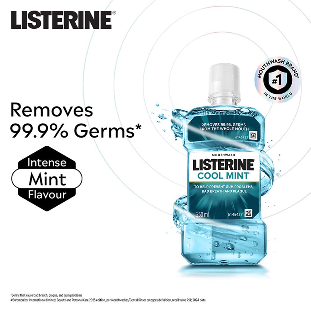 Listerine Cool Mint Mouthwash Liquid, Removes 99.9% Germs, 250ml - Image 3